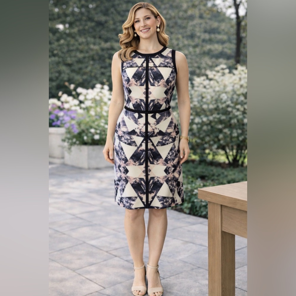 Vince Camuto Dress Black Pink Cream Gray 14 Stretch Washable Sheath NWT $148